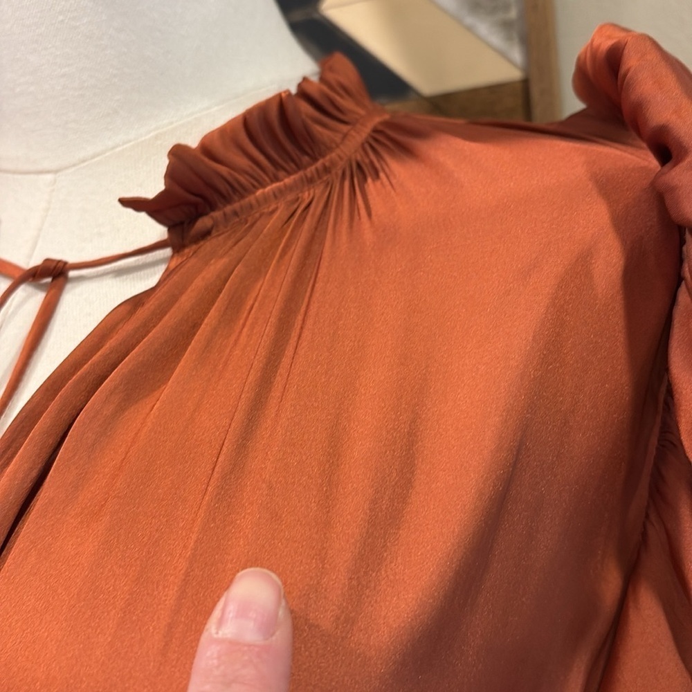 Ulla Johnson Luisa Satin Ruffle Mini Dress in Rust Red size 4 *As-Is* - Picture 6 of 16